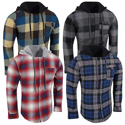 Plaid Flannel Shirt Hoodie Mens Lightweight Button Up Pocket No Lining Slim Fit • $10.95