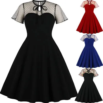 £12.59 • Buy Plus Size Ladies 40s 50s Rockabilly Vintage Style Mesh Party Swing Audrey Dress