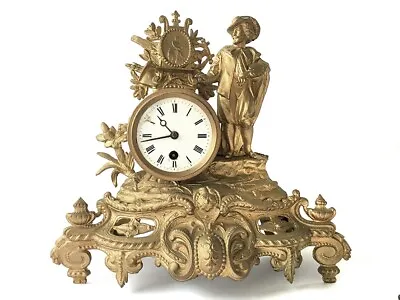 Elegant Antique French Gilt Metal & Enamel Dial 8 Day Clock - The Artist • $245