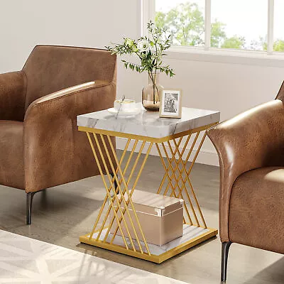 Tribesigns White Gold Square Accent Table For Living Room Modern Side End Table • $67.32