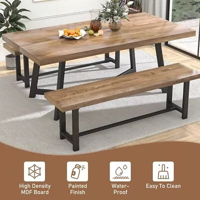 52 /60 /72  Farmhouse Kitchen Solid Wood Dining Table With Metal Frame For 6-10 • $284.04
