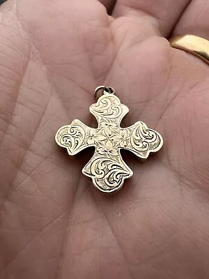 Antique 9ct Rose Gold Maltese Cross Pendant Beautiful Engraved Piece • £145