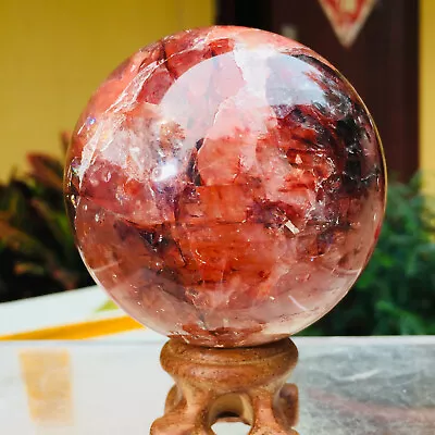 382g Rainbow Red Hematoid Quartz Crystal Phantom MULTI-INCLUSIONS Sphere Healing • $95