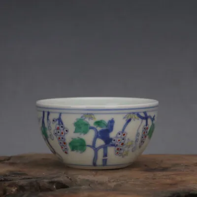 3.1  Chinese Ming Doucai Contrasting Colors Porcelain Grapes Grapevine Cup • $14