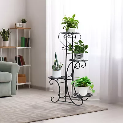 Metal Tricycle Plant Stand Flower Planter Shelf Holder Rack Display Black/ White • $27.26