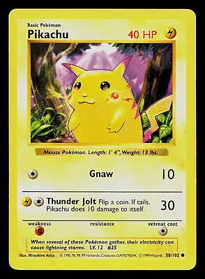 Pokemon Card - Pikachu (Red Cheeks) - Base Set (Shadowless) 58/102 • $24.99