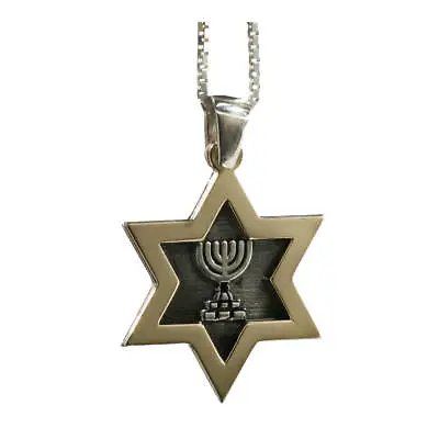 Support Israel With Menorah Star Of David Pendant 9k Gold & 925 Silver Jewelry • $255.80