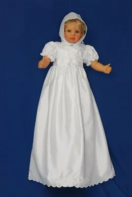 £32.99 • Buy Baby Girls Christening Gown Shantung Traditional Long Dress & Bonnet 0-12 Months