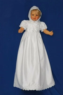 £32.99 • Buy Baby Girls Christening Gown Shantung Traditional Long Dress & Bonnet 0-12 Months
