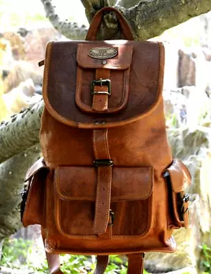 Men's New Satchel Leather Backpack Brown Rucksack Travel Genuine Vintage Bag • $52.64