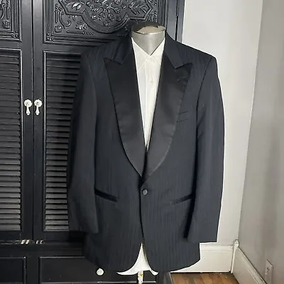 Vintage Pierre Cardin Tuxedo Jacket Blazer Peak Lapel Black Pinstripe 40L • $100