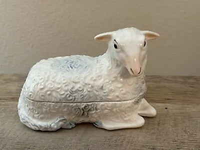 Vintage Mottshedeh Italy Figurine HANDPAINTED SHEEP LAMB TRINKET BOX DISH • $100