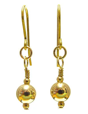 9ct Yellow Gold Earrings Women's Hook Dangle Drops With 6mm 9ct Gold Ball Beads • £47.99