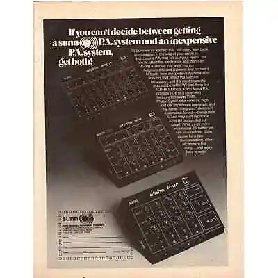 Vintage 1977 Print Ad For Sunn P.A. Systems • $6.50