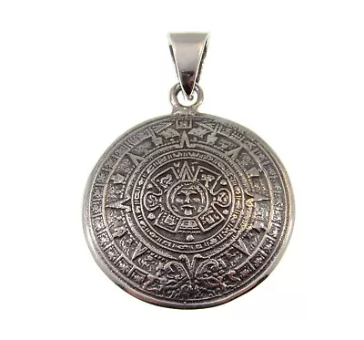 Solid 925 Sterling Silver Ancient Mayan Calendar Aztec Zodiac Wheel Pendant • $24.05