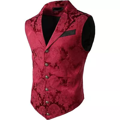 Vintage Red Mens Victorian Suit Jacket Gentleman Vest Steampunk Gothic Waistcoat • $23.74