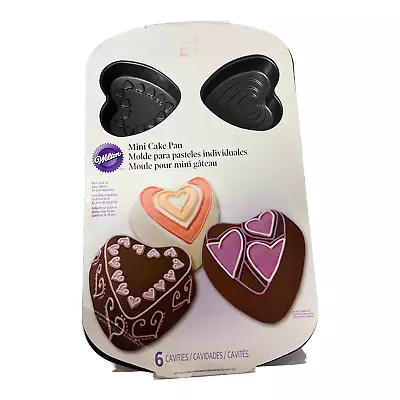 Wilton Mini Cake Pan 6 Cavity Decorated Hearts 2105-0525 Non Stick Bridal Shower • $13.99