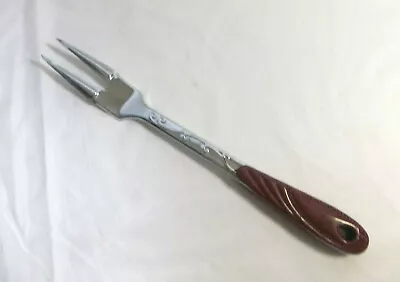 Ornate Chrome 12 1/2  Meat/Turning/Lifting Fork With Maroon Handle • $16.72