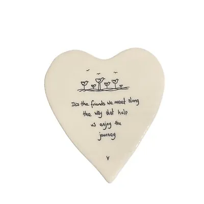 East Of India Friends We Meet Coaster Heart White Poem Friendship Porcelain BNWT • £4.49