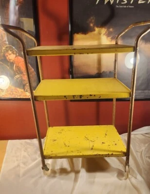 Vintage Mid Century Yellow Metal Kitchen/Utility Cart 3 Tier • $69.99