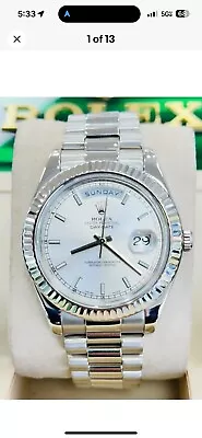 Rolex Day-Date II 218239 41mm 18k White Gold Silver Dial Presidential Band Watch • $27500