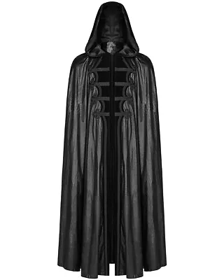 Punk Rave Mens Long Gothic Vampire Hooded Cloak Cape Coat Black Faux Leather • $174.07