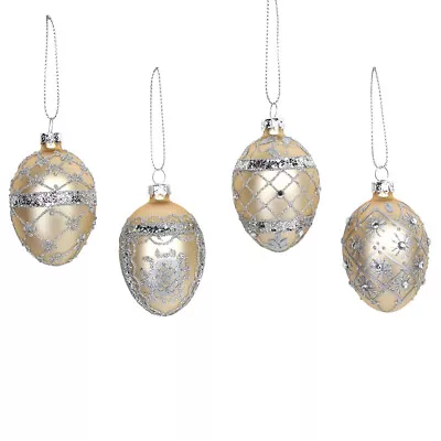 £4.09 • Buy Gisela Graham 5cm Matt Gold Glass Egg Bauble Ornament With Silver Embellishment