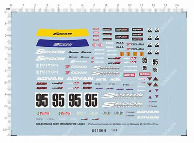 1/24 Spoon 95 Racing Car Logos Markings 95 Model Kit Water Slide Decal 10x14cm • $6.78