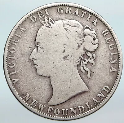 1900 CANADA NEWFOUNDLAND UK Queen VICTORIA Antique Silver 50 Cents Coin I90266 • $88.65