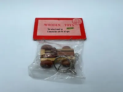 SEALED Vintage Wooden Striped Light Brown Race Sport Car Keychain Toy Taiwan • $9.98