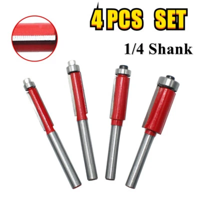 £5.99 • Buy 4Pcs Shank 1/4  Pattern Trim Router Template Flush Bit Cutter Top&Bottom Bearing