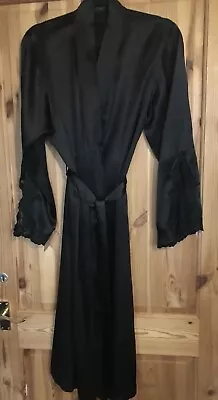 La Senza Black Robe 100% Luxury Silk With Appliqué Lace Size (16/18) • £35