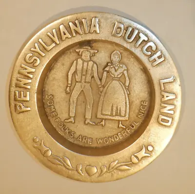 Vintage Pennsylvania Dutch Land Souvenir Brass Coin Trinket 4-1/2  Dish - KOREA • $8.95