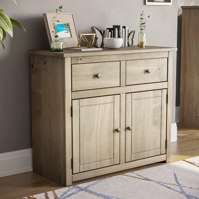 Solid Wood Sideboard 2 Drawer 2 Door Buffet Cupboard Display Cabinet Solid Pine • £91.99