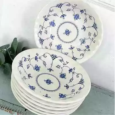 Vintage English Staffordshire Blue White Myott Finlandia CEREAL BOWL SET Of 3 • $18