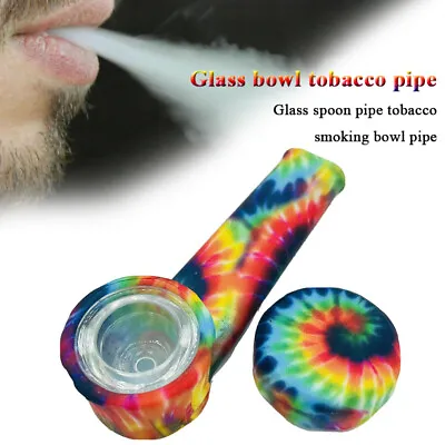 $5.98 • Buy Silicone Smoking Pipe With Glass Bowl & Cap Lid Multicolor Smoking Pipe New