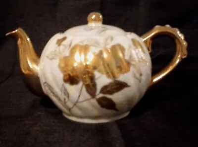 Vintage Japan Lusterware Iridescent Porcelain Teapot Hand Painted Gold Flowers  • $11.99