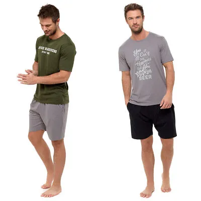 Jersey Pyjama Set Short Round Neck Cotton Blend Loungewear T-Shirt Men Nightwear • £8.77