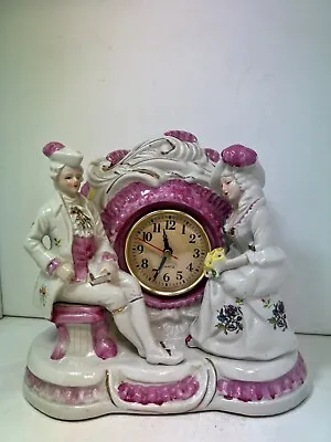 Victorian Couple Porcelain Clock - 8  Tall Vintage Elegance With Repair • $35
