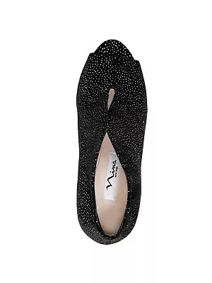 NINA Womens Black V-Cut Vamp Glitter Merima Peep Toe Stiletto Booties 9.5 M • $16.99