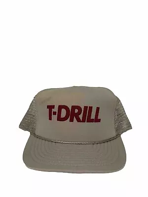 Vintage 80’s Puff Print T-DRILL Gray Snapback Trucker Hat • $17.49