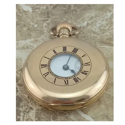 14k Gold Waltham 7 Jewl Traveller Half-Hunter Pocket Watch 1914 • £395