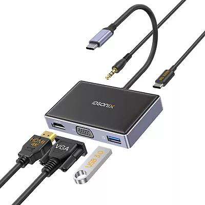 USB 3.0 5 In 1 Type C Adapter Hub 4K HDMI VGA Audio PD100W For MacBook IPad Pro • £16.99