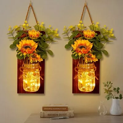 Wall Decor Set Of 2 Rustic Wall Sconces Handmade Hanging With LED Fairy Lights • $67