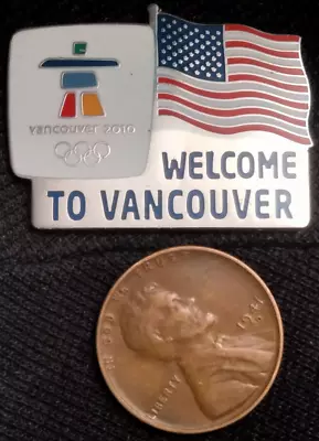 2010 Vancouver Official Olympic Pin - Welcome To Vancouver & USA Flag • $9.99