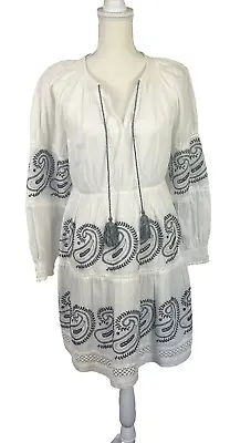 Marie Oliver Sheridan Dress Cool White Black Embroidery Size Medium Cottagecore • $96