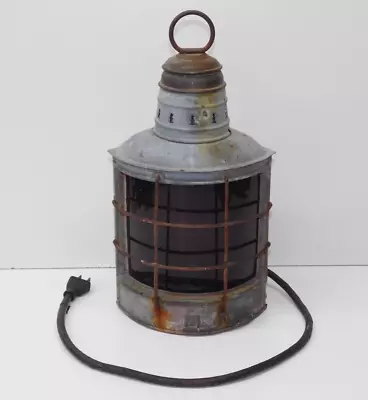 Vtg Nautical Ship Lantern Light Marine Wall Sconce Cape Cod Beach Red Lens Lamp • $75