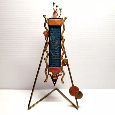 Mezuzah With Scroll And Stand Copper Brass Art Glass Sculpture Mixed Metal • $72