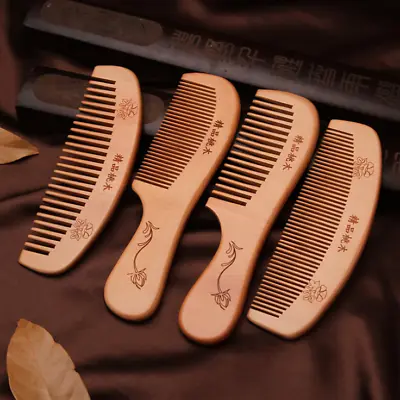 4 Most Comfortable Natural Peach Wood Anti-Static Comb Wooden Massage Beard Comb • £5.68