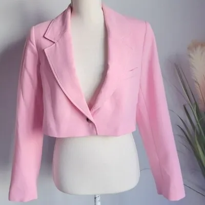 $41.99 • Buy ZARA, New, Linen Blend Barbie Bubblegum Pink Cropped Jacket Blazer, Medium